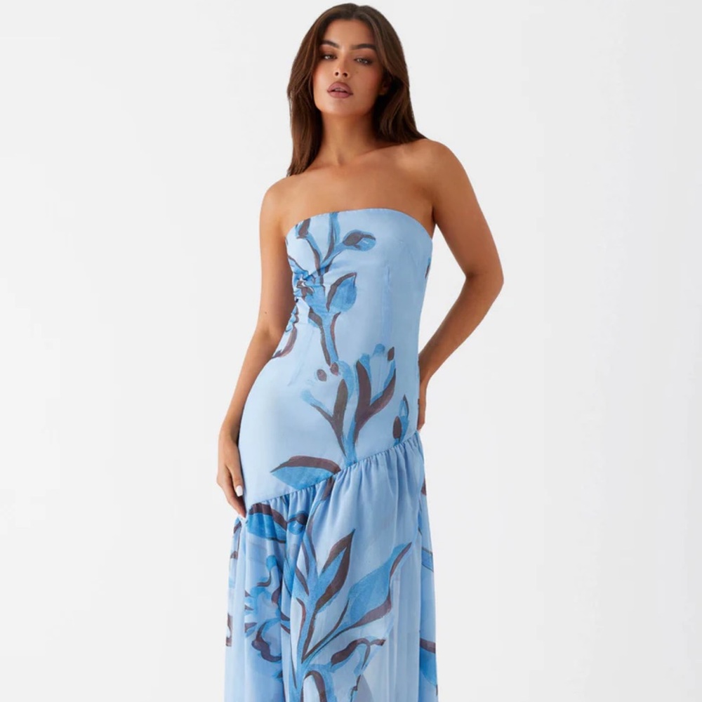 Peppermayo Solaris Strapless Maxi Dress - Blue Floral